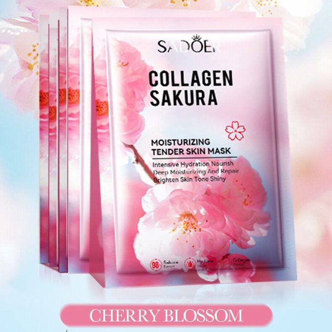 10 Pcs Collagen Sakura Moisturizing Tender Skin Mask Intensive Hydration Nourish Repair Brighten Skin Tone Shiny