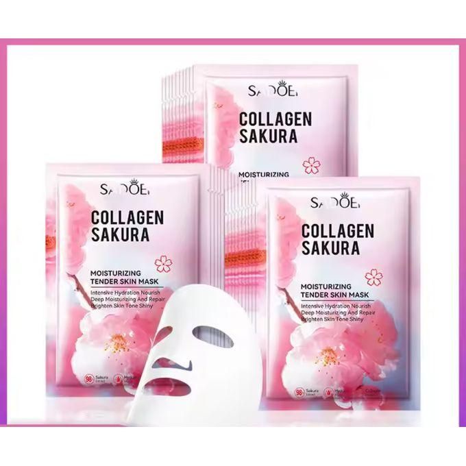 10 Pcs Collagen Sakura Moisturizing Tender Skin Mask Intensive Hydration Nourish Repair Brighten Skin Tone Shiny