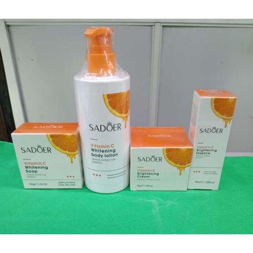 SADOER 4 in 1 Vitamin C Set: Vitamin C Whitening Soap + Vitamin C Whitening Body Lotion + Vitamin C Brightening Cream + Vitamin C Brightening Serum