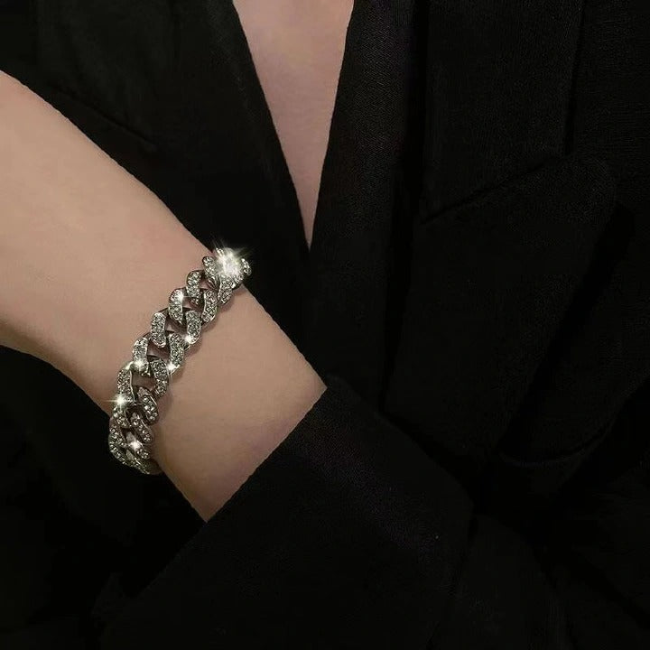 Designer's new thick chain bracelet ins style wide flash diamond bracelet street trendy cool jumpy accessories for both men and women