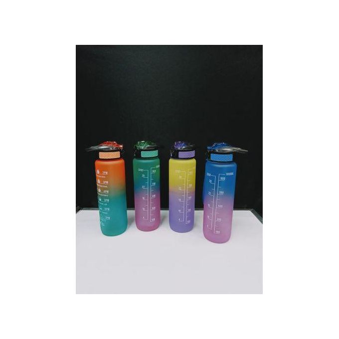 1L Leakproof Water Bottle Time Marker With Straw