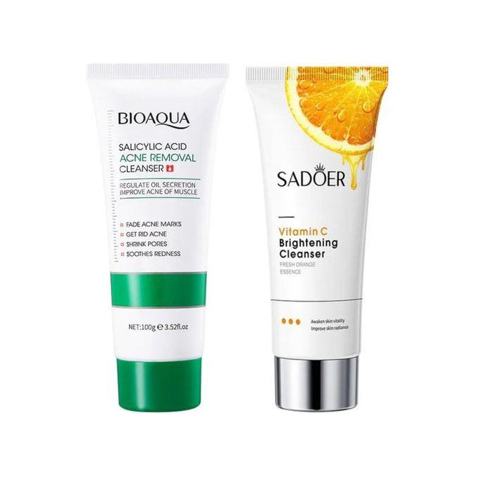2 Pieces, Face Wash Salicylic Acid Acne Removal Cleanser + Vitamin C Brightening Cleanser, Improves Skin Radiance, Control Oil