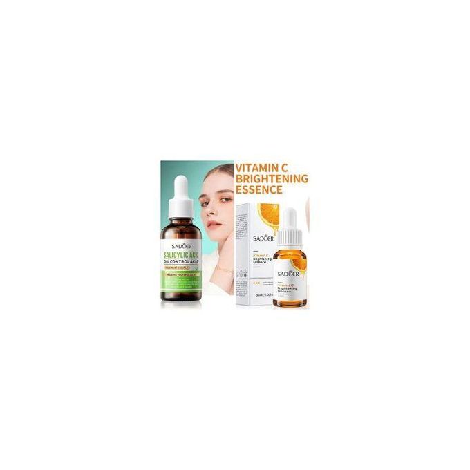 2 Pieces -Vitamin C Face Brightening Serum And Salicylic Acid Acne Treatment Essence, Control Face Oil And Removes Blackheads, Brightens Face,...