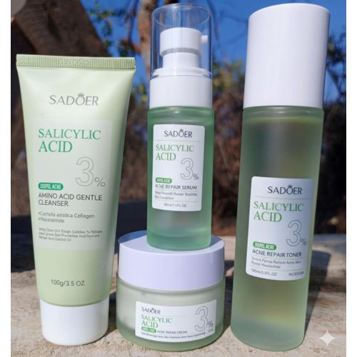 SADOER 4 in 1 SALICYLIC ACID ACNE SET: Face cleanser + Face toner + Face serum + Face cream