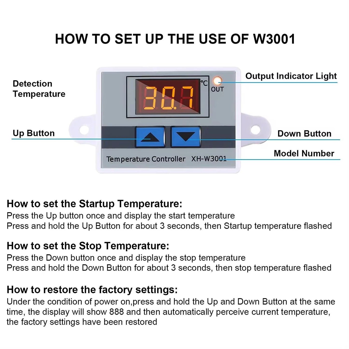 Digital Temperature Controller Thermostat Control with NTC Sensor Probe
