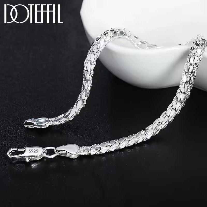 2Pcs/set 925 Sterling Silver Full Side Chain Necklace Bracelet Women Men Fashion Jewelry Set Wedding Gift