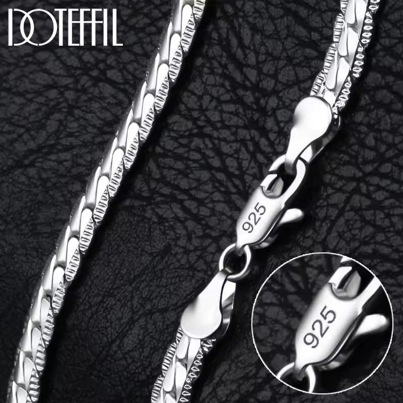 2Pcs/set 925 Sterling Silver Full Side Chain Necklace Bracelet Women Men Fashion Jewelry Set Wedding Gift