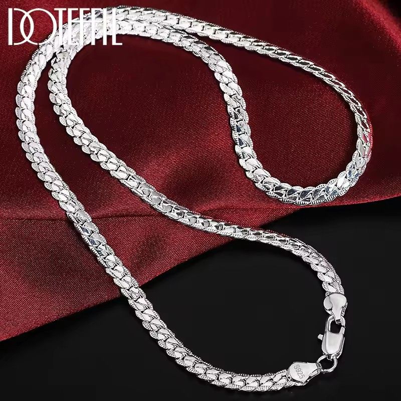 2Pcs/set 925 Sterling Silver Full Side Chain Necklace Bracelet Women Men Fashion Jewelry Set Wedding Gift