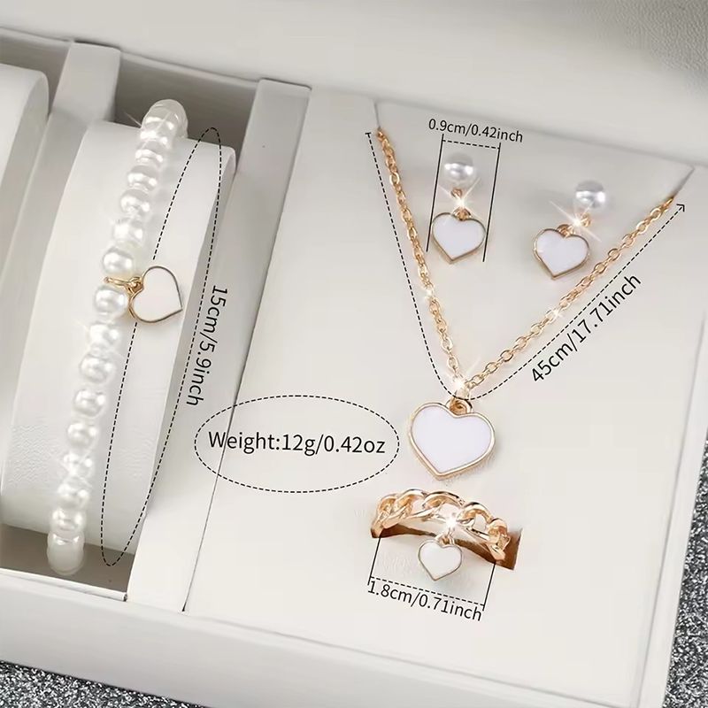6PCS Fashion Women's Quartz Watch Leather Band Analog Wrist Watches Heart Rhinestone Jewelry Set