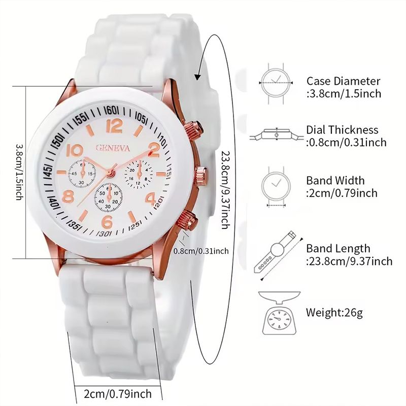 6PCS/Set Women's Watches Casual Silicone Band Analog Quartz Watch Heart Pearls Jewelry Set