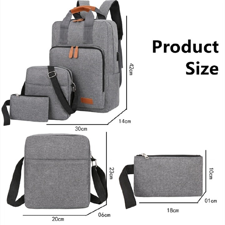 3 PCS/Sets Backpacks Bags Men Bags Bookbags School Bags USB Laptop Bags Notebook Bags Travel Bag Anti-Theft Leisure Nylon Cloth Bags