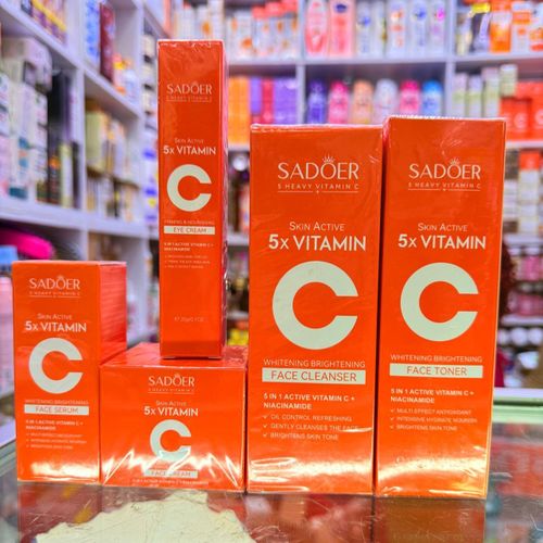 SADOER 5x Vitamin C Face Brightening Set: Face serum + Face cream + Eye cream + Face toner + Face cleanser