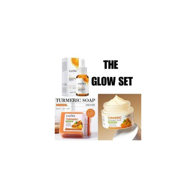 3 in 1 Set Kit Tumeric Soap,Vitamin C Brightening Serum and Moisturizing Tumeric Antioxygen Repair Cream