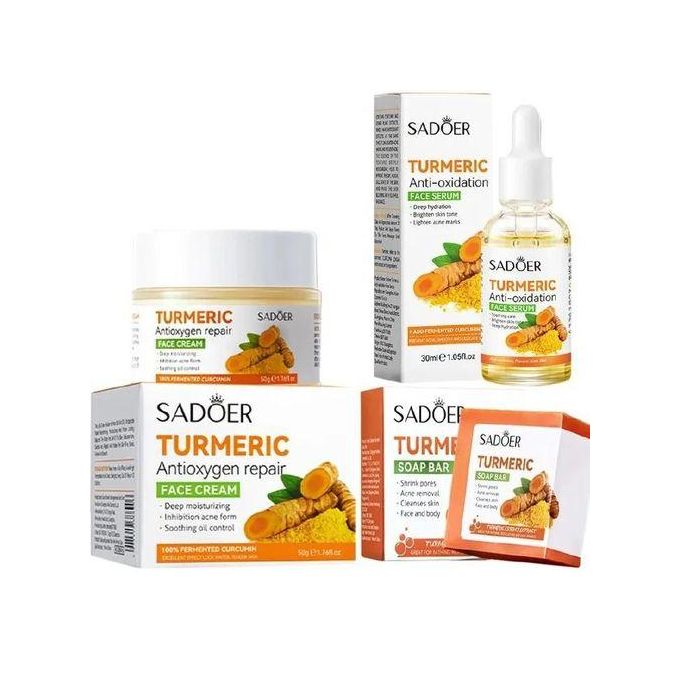 3 In 1 Turmeric Soap Bar + Serum + Cream Skin Care For Shower,