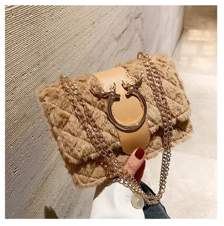 New Mao Mao Xiao Fang Bao Women's Bag Fashion Belt Pliers Decorative Shoulder Bag Oblique Straddle Bag Handbag Chain Bag Gifts to Girlfriends