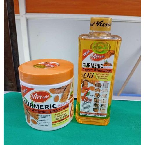 VEET GOLD 2 In 1 Package: Tumeric Super Whitening Body Cream+ Tumeric Super Whitening Body Oil (Best Combo For Glowing Skin)