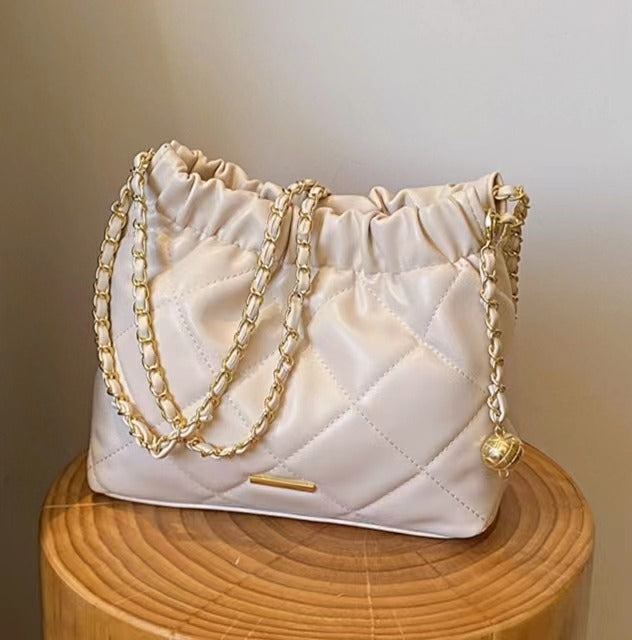 New Soft Leather Large Capacity Fashion Pleated Bag Chain Bag Single Shoulder Bag Crossbody Bag Handbag Casual Bag Drawstring Gift for Girlfriend