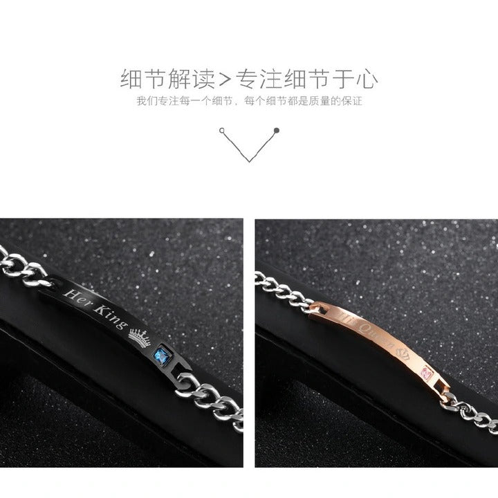 2Pcs/Set Her King & His Queen Couple Bracelets with Crytal Stone Boyfriend Girlfriend Lover Jewelrys