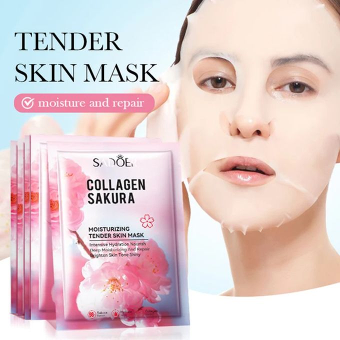 5 Pcs Collagen Sakura Moisturizing Tender Skin Mask Intensive Hydration Nourish Repair Brighten Skin Tone Shiny