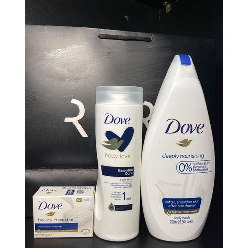 Dove 3 in 1 BODYCARE SET: Deeply nourishing body wash + Essential care body lotion + Beauty cream bar