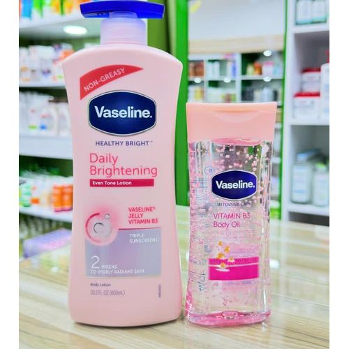 Vaseline 2 in 1 Daily Brightening Package: Even tone Lotion With Triple Sunscreens + Intensive Care Vitamin B3 Body Oil