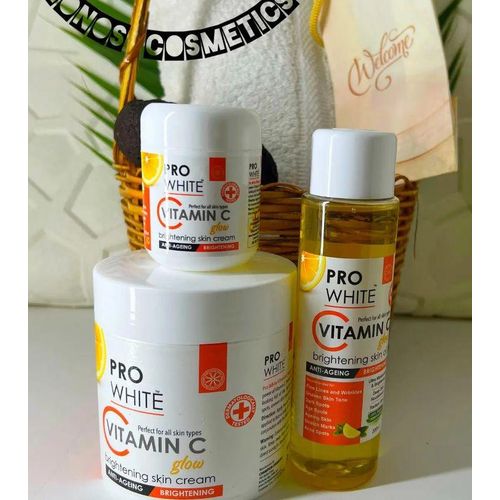 Pro White 3 in 1 Vitamin C Glow Set : Brightening body cream + Brightening body oil + Brightening face cream