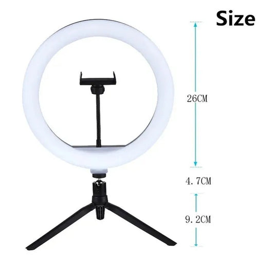 LED Ring Light With Selfie Live Streaming Light Tripod Dimmable 26cm 10 INCH