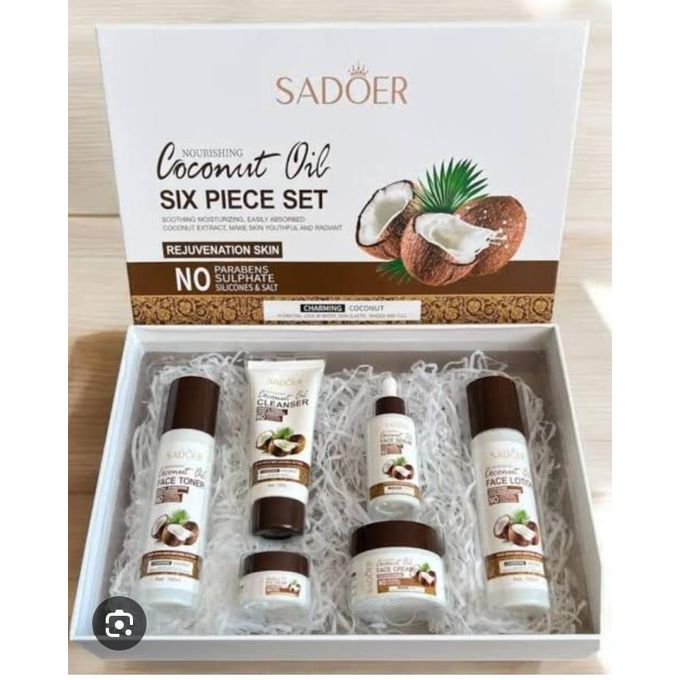6Pcs Coconut Oil Nourishing Skin Care Set Organic Moisturizing Anti-Aging Face Care Beauty Gift Box, Skincare Kit