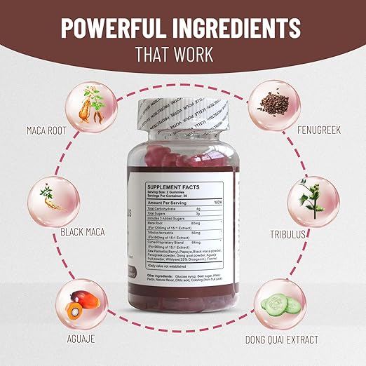 Click to see full view Maca Plus Gummies, 1500mg Big Booty Enhancer with Black Maca Root & Dong Quai Extract