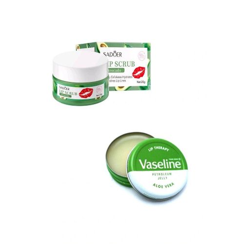 Vaseline 2 in 1 LIPCARE ESSENTIALS: Aloe Lip Therapy Balm + Sadoer Avocado Gentle Exfoliating Lip Scrub