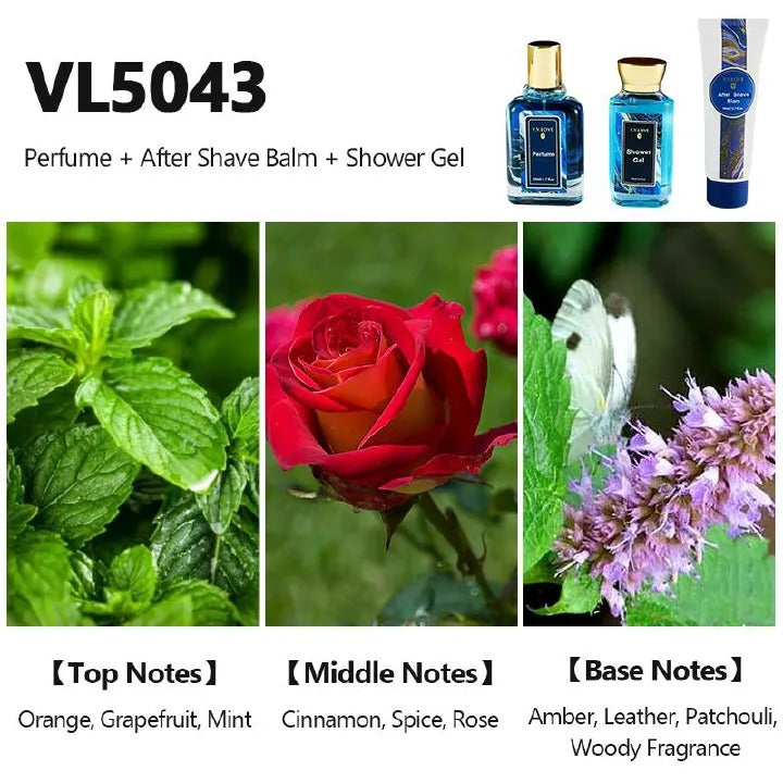 3-Piece Men Perfume Shower Gel After Shave Balm Set Eau de Parfum Spicy Wood Fragrances