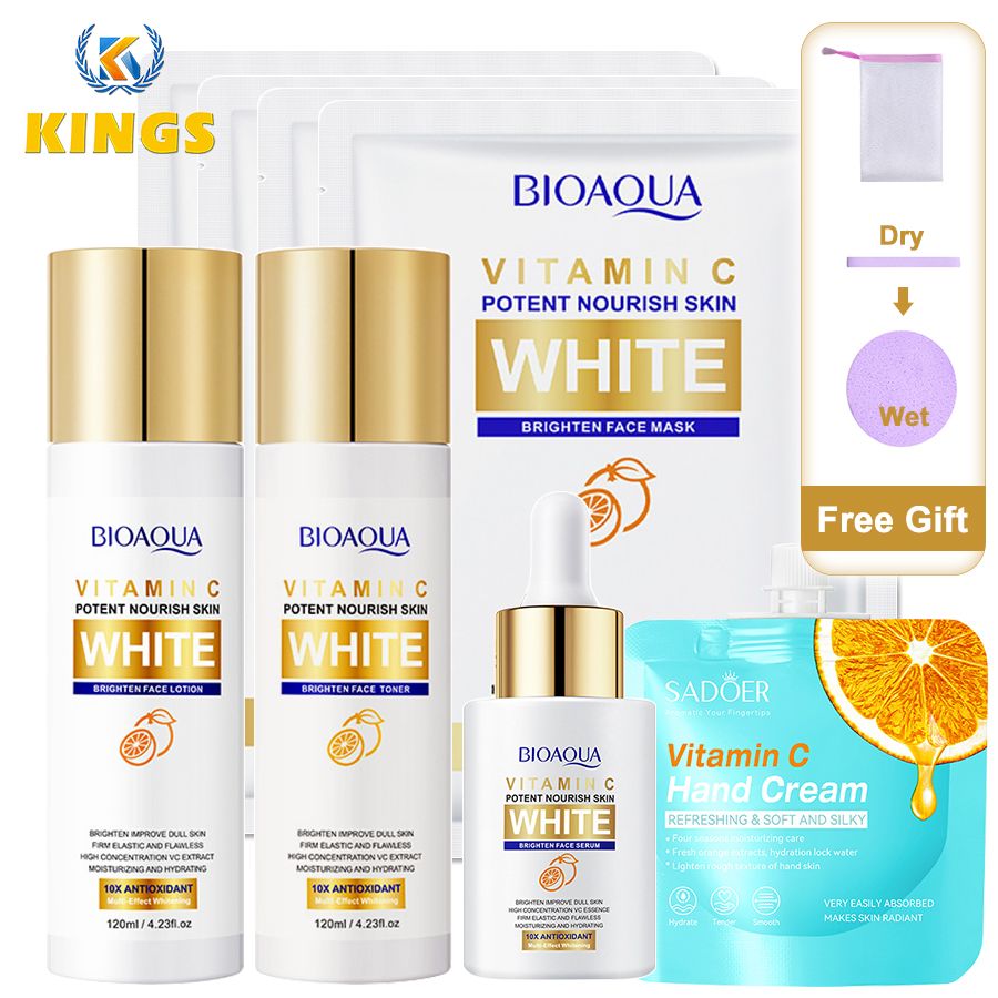 8-Piece Vitamin C Brighten Skin Care Set Potent Nourish Skin White Brighten Face Toner Face Lotion Face Serum Face Masks Hand Cream