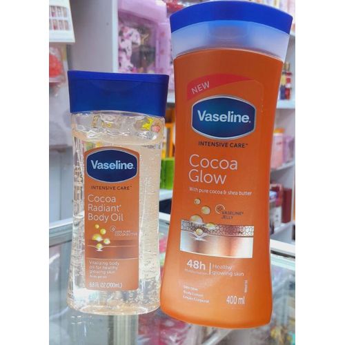 Vaseline 2 in 1 Set : Cocoa Glow With Pure Cocoa Butter & Shea Butter +Intensive Care Cocoa Radiant Body Oil