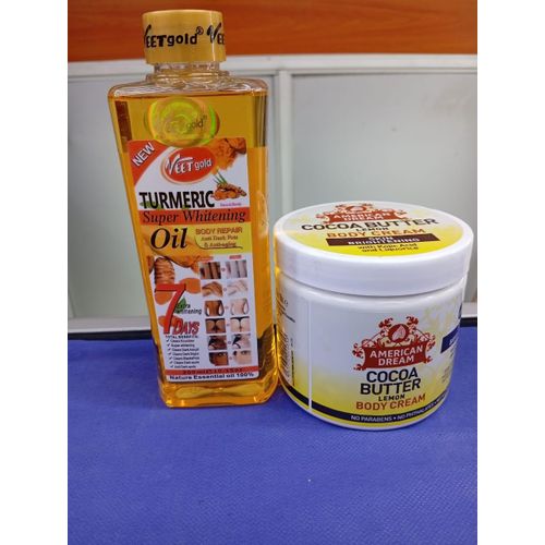 American Dream 2 in 1 GLOWING PACKAGE: Cocoa Butter Lemon Body Cream + VEET gold Tumeric Body Oil