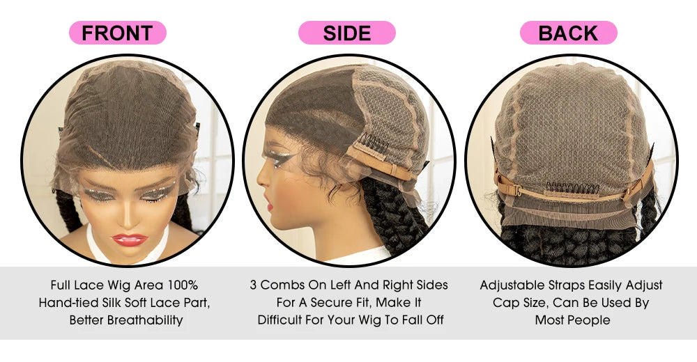 Synthetic Full HD Lace Braided Wigs with Baby Hair Curly Box Braids Wig for Black Women 38 Inches Lace Frontal Cornrow Hair Wig