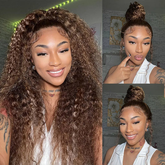 Invisi Strap 360 Full HD Lace Wig 250 Density Curly Glueless Human Hair Wig Chocolate Brown Lace Front Wig Deep Wave Frontal Wig