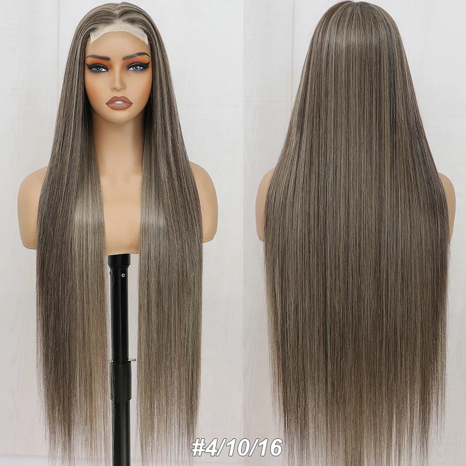 36inch Ombre P27/613 Straight 4X4 Lace Front Wigs Highlight Brown Blon 27/30/613# High Temperature Cosplay Straight Hair Wigs