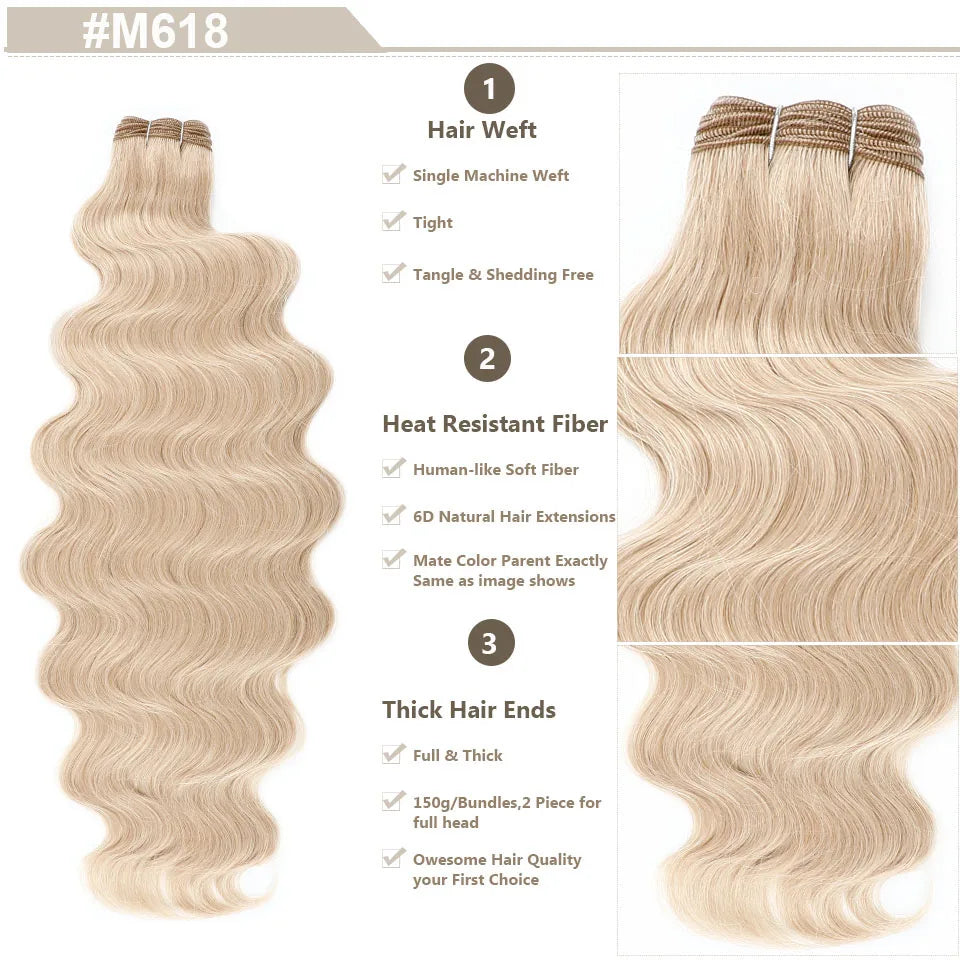 Magicae Highlight Blond 27/613 200grams Bio Body Wave Hair Bundles 30Inches Brown M816 Sliver White Synthetic Hair Extensions