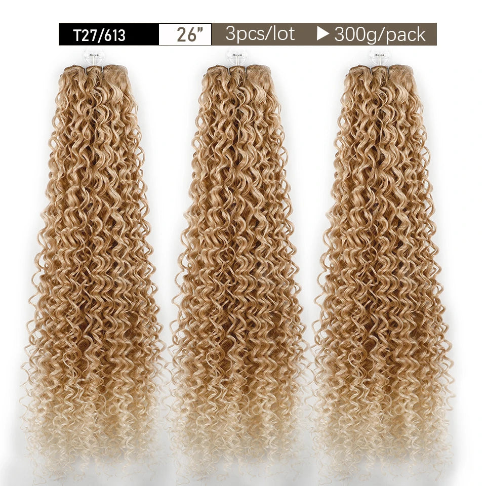 30Inches Water Wave Jerry Curly Synthetic Hair Bundles Heat Resistant Fiber Bio Fiber Soft Natural Black Fake Hair Extensions