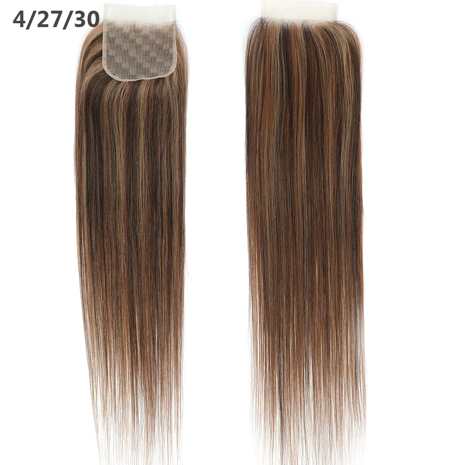 22inches Straight 4X4 Lace Closure Ombre Blond 27/613 Brown High Temperature Synthetic Heat Resistant Fiber Pre-Plucked Closure