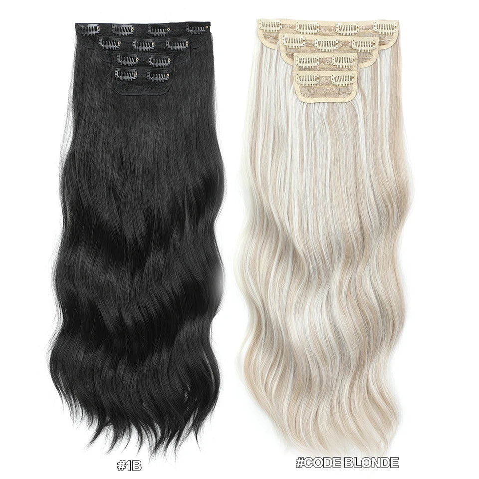24 Inches 4Pcs/lot 220gram Bio Synthetic Body Wavy Piano Blond 27/613 Clips In Hair Extensions Natural Heat Resistant Fiber