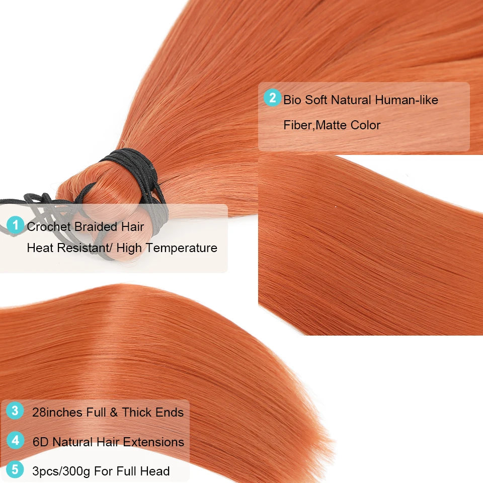 28Inches Braids Crochet 300grams 3Pcs Straight Braiding Hair Extension Synthetic Ombre Blond White 60# Brown 816# Hair For Women