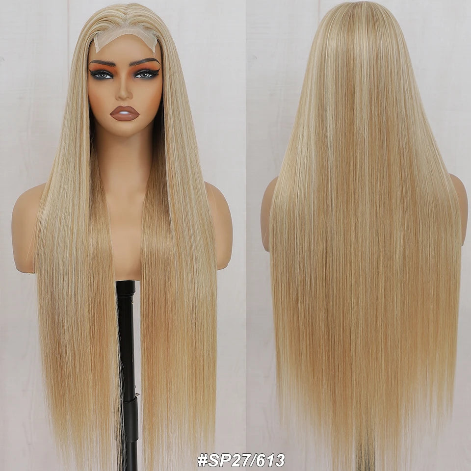 36inch Ombre P27/613 Straight 4X4 Lace Front Wigs Highlight Brown Blon 27/30/613# High Temperature Cosplay Straight Hair Wigs
