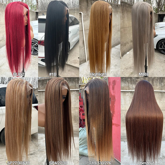 220nsity 4X4 Straight Lace Front Wigs 36 Inch Long Ombre Brown Red Blonde Hightlight Lace Frontal Wigs Cosplay Wig Synthetic