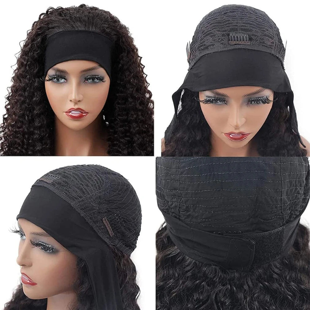 Headband Wig Human Hair Kinky Curly Glueless Wig Full Machine Made Curly Headband Bob Wig 36 Inches Human Hair Wigs for Women