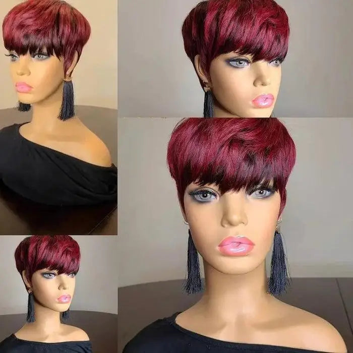 WIGERA Highlight Synthetic Wigs Short Straight Pixie Cut Hair Bob Wig Honey Gold Mix Black Hair For Woman