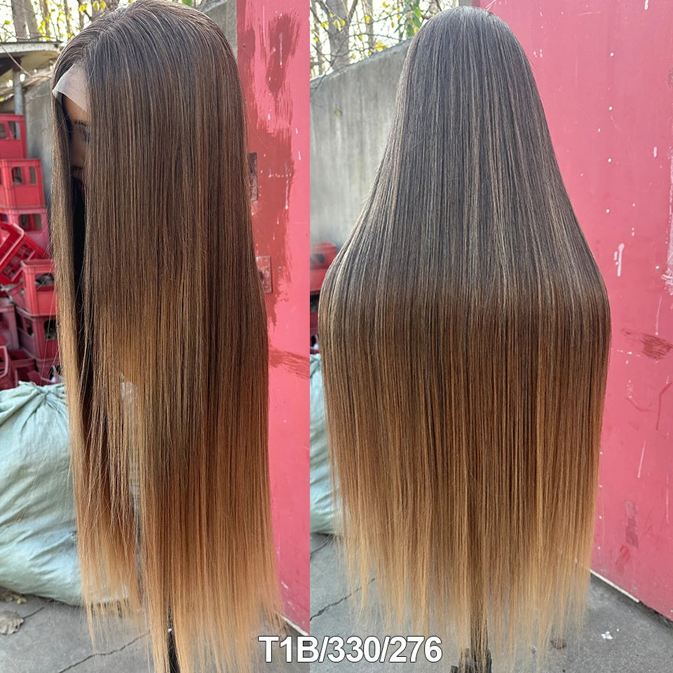 36 Inches 4X4 Lace Front Blond 27/613 Ombre Brown Synthetic Straight Lace Closure Red Highlight 4/10/16 HD Cosplay Lace Frontal