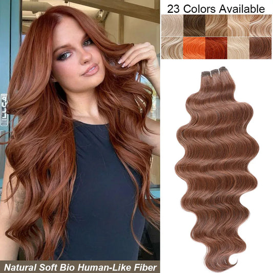 Brown Bio Body Wave Hair Weave Bundles Synthetic Soft Natural Human-Like Hair Extension Heat Resistant Fiber Hair Extensions