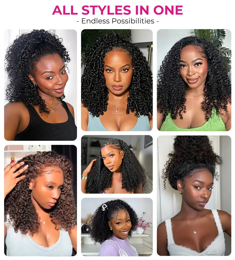 VSHOW Beginner Friendly 3 In 1 Half Wig Human Hair Kinky Curly 3C-4A Machiine Made Invisible Drawstring Glueless Curly Flip Over