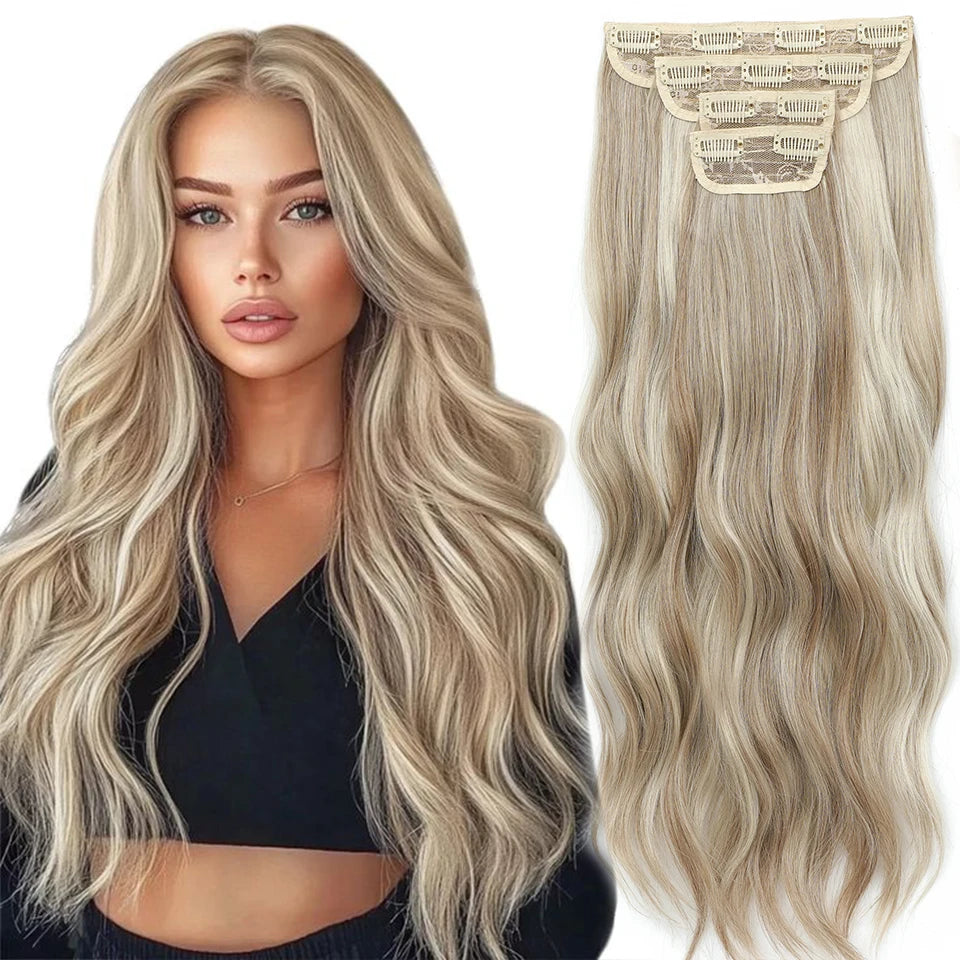 24Inches Blonde 27/613 Bio Synthetic Wavy 220grams Ombre Brown 816# Clip In Hair Extensions 4Pcs/lot Sliver White Heat Resistant
